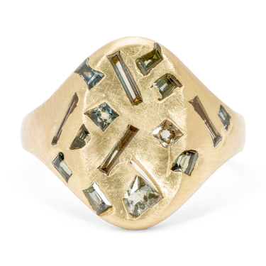 Green Mixed Cut Signet Ring - Made to Order